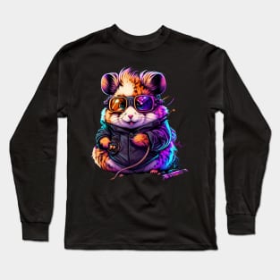 Synthwave/Retrowave neon HAMSTER with Glasses Long Sleeve T-Shirt